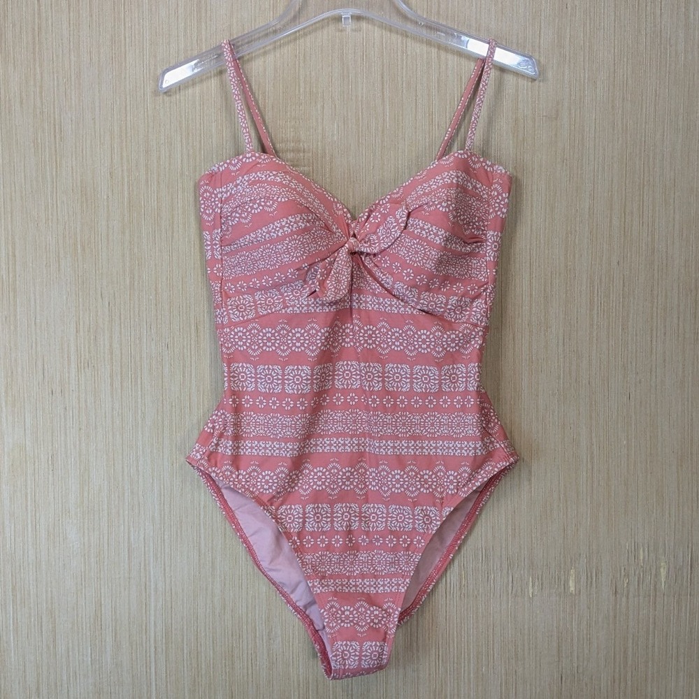 Robin Piccone Women Coral Pink Geometric One Piece Swimsuit 14 Vacation Beach